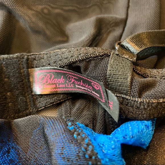 Black Fuschia Secret Lace Lingerie Blue Corset with Garters - Picture 5 of 16